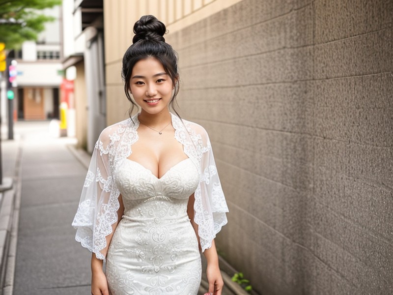 Wedding Dress, Black Hair, Full Body AI Porn