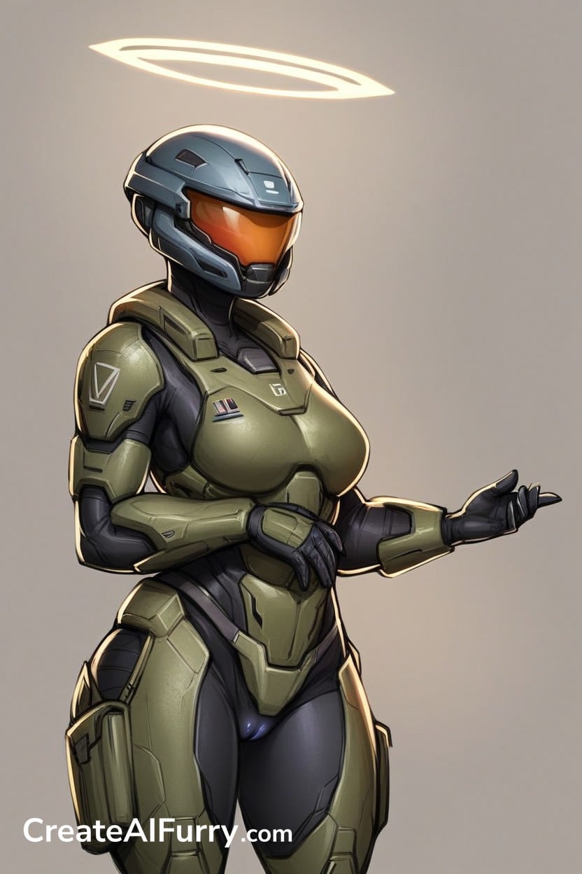 Master Chief, Space Soldier Helmet, Armor Gloves Furry AI Porn
