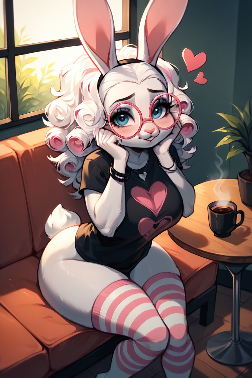 Blushing, Fluffy Hair, Looking At Viewer Furry AI Porn
