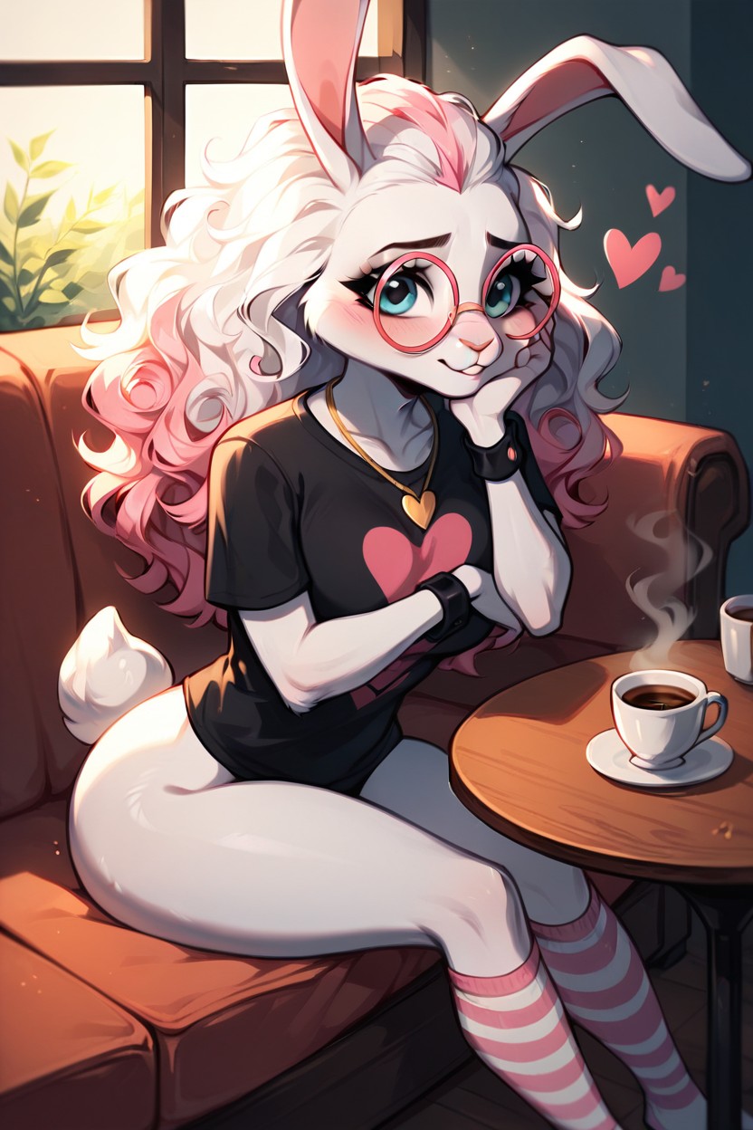 Leaning On Table, Thin Thighs, Squeezing Boobs Furry AI Porn