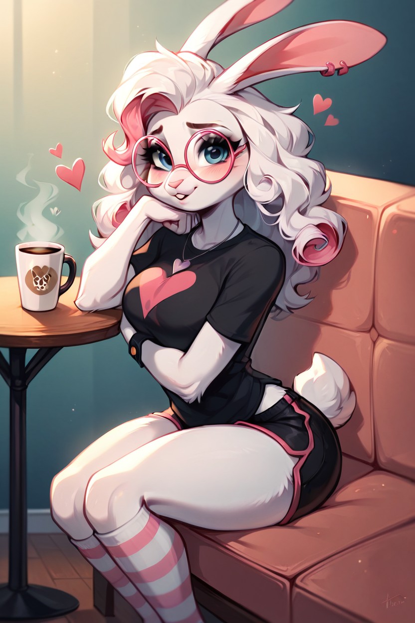 Pink Striped Socks, Black Bracelet, Loungewear Furry AI Porn