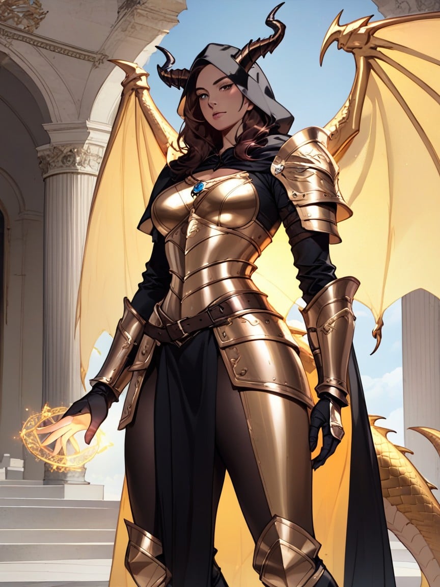 Golden Armor, 중간 가슴, Black Hooded CapeAI 포르노