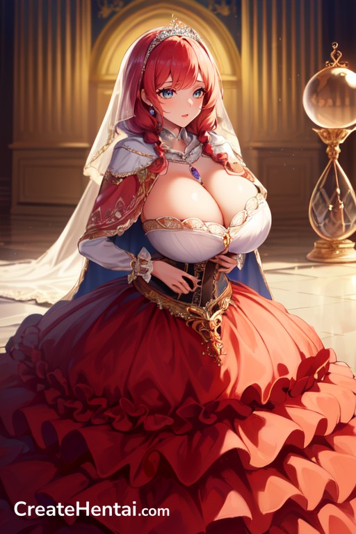 Cleavage, Voluminous Skirt, Red Eyes Hentai AI Porn