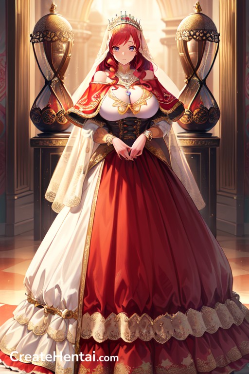Royal Robe, Red Hair, Intricate Patterns Hentai AI Porn