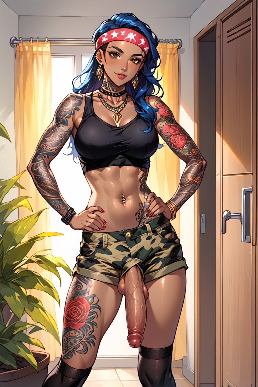 Camo Shorts, Hands On Hips, Futanari Shemale AI Porn