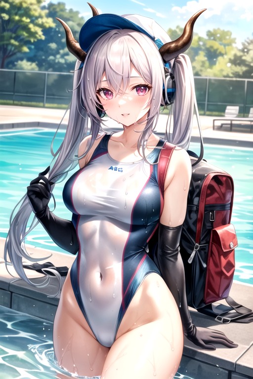 Ass Visible Through Thighs, Swimsuit, Twintails Hentai AI Porn