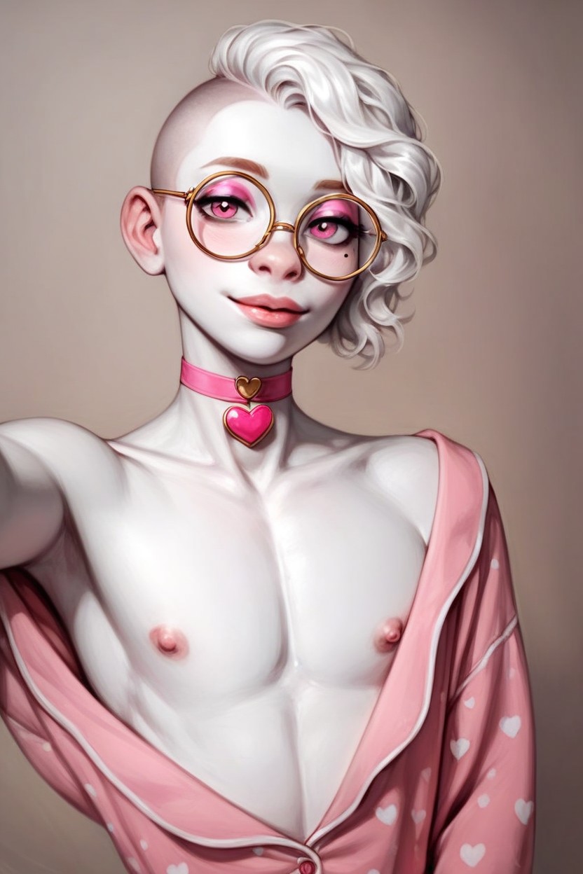 Pink Choker With Heart Symbol, Girly Face, Feminine Shemale AI Porn