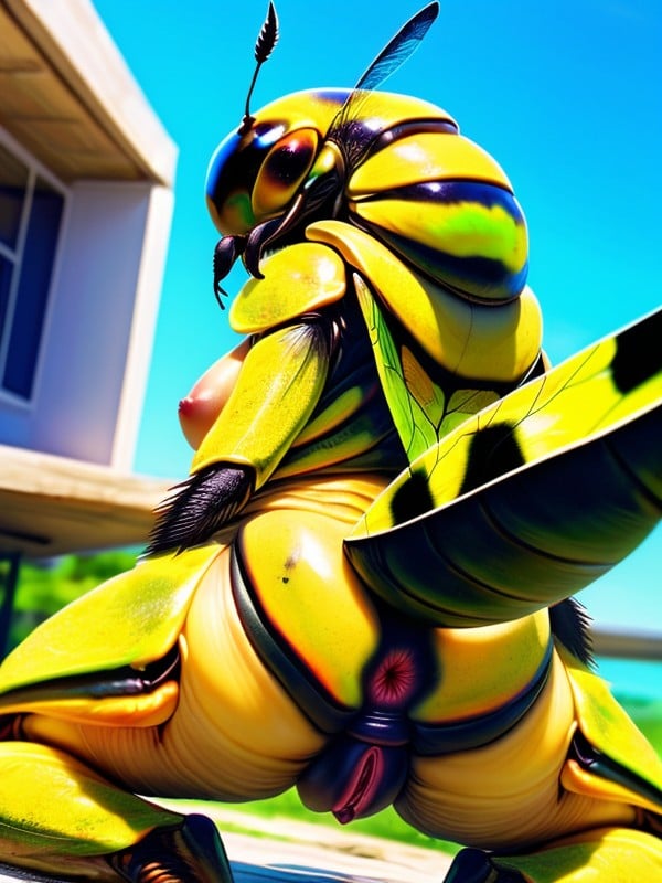 Insectoid Head, Jagged Labia Petals, Hand On Butt Furry AI Porn