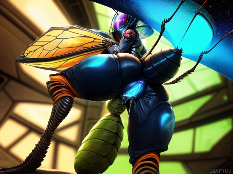 Muscular, Exotic Pussy&jagged Labia, Chitionus Armor&jet Black Furry AI Porn