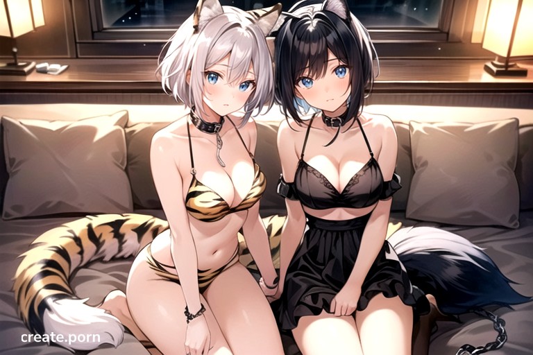 Warm Anime, Metal Collar With Chain, Medium Breast Furry AI Porn