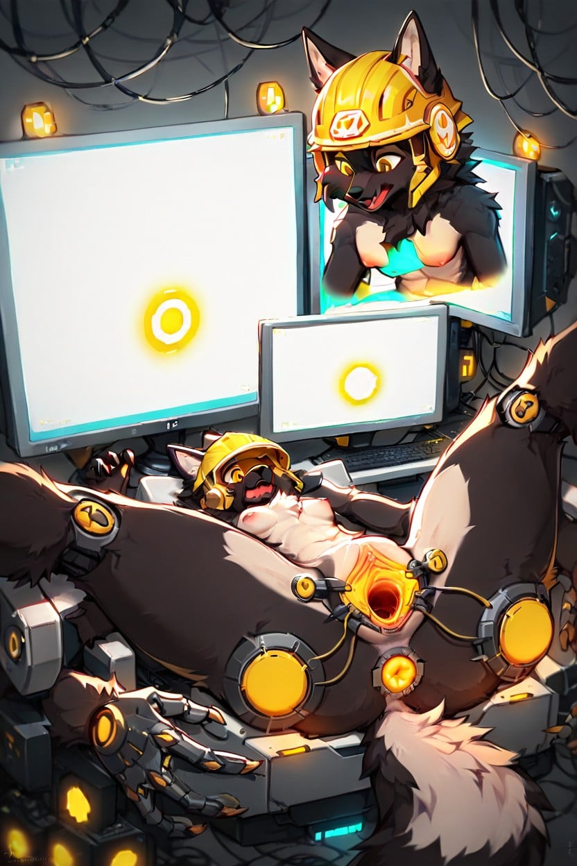 Spreading Pussy, Vulva, Mechanical Restraints Furry AI Porn