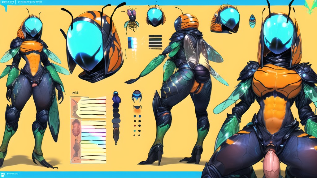 Chitionus Armor&jet Black, Insectoid Body&insects Abdomen, Blue Glowing Pussy &massive Asshole Furry AI Porn