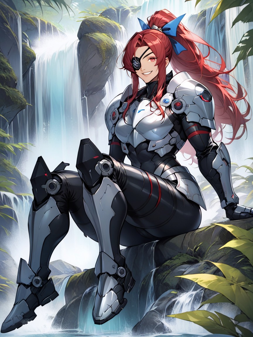 Extremly Muscular, White Tanned Skin, Futuristic Black Abs Armor Hentai AI Porn