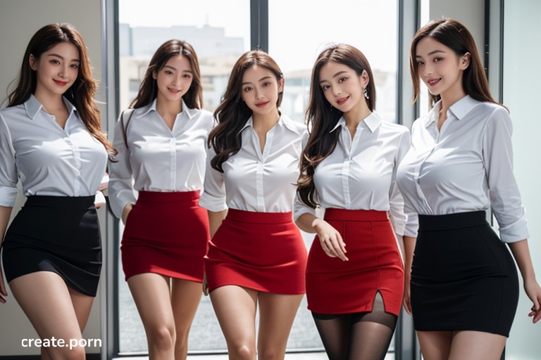 Office Shirt, Fit, Mini Skirt Asian AI Porn