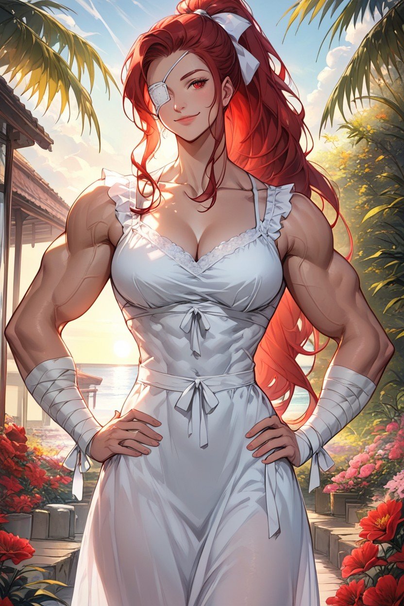 Muscular, Sunset, Long Strands Of Hair On The Front AI Porn
