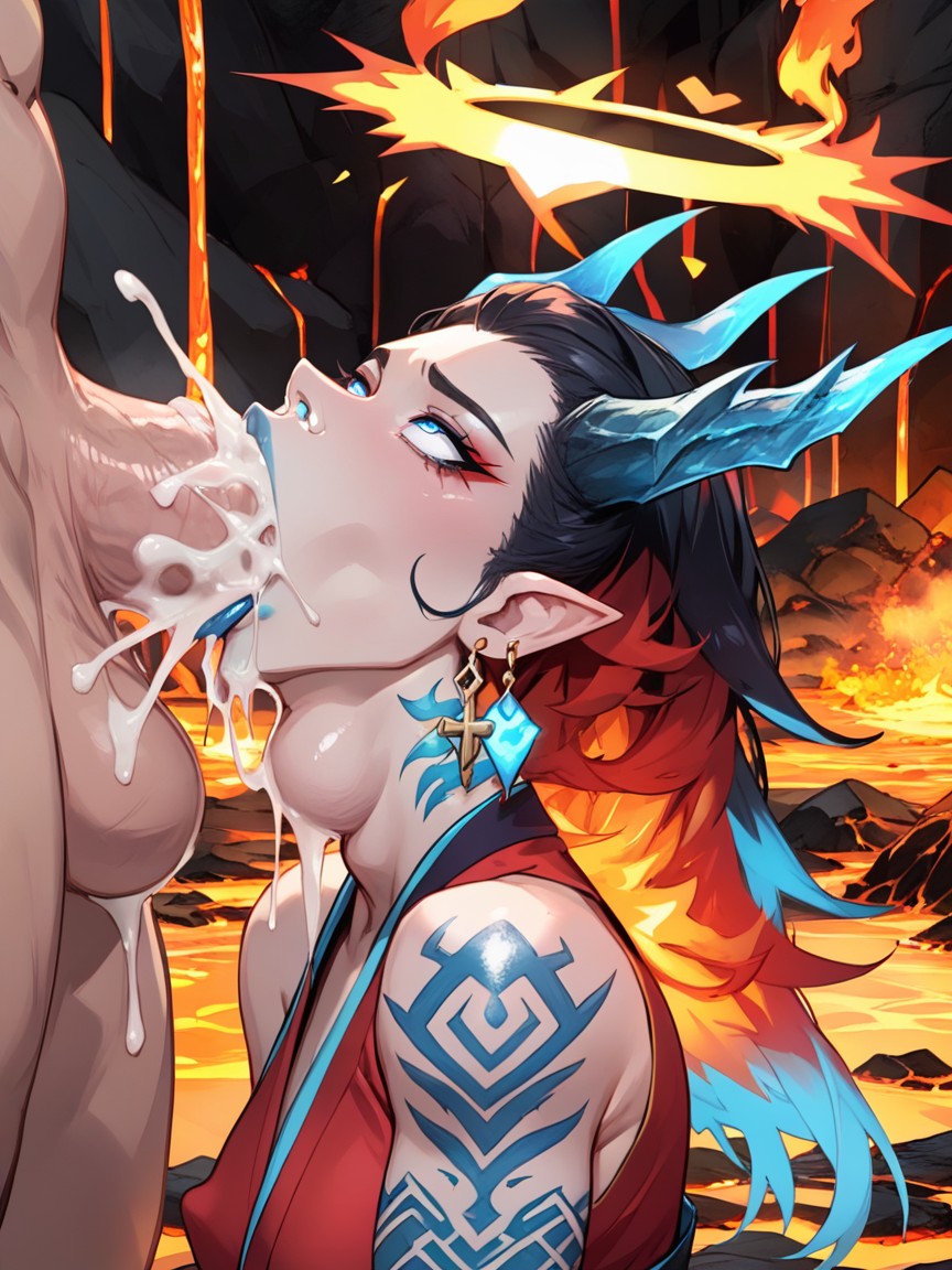 Blue Lipstick Marks On Cock, Blue Eyes, Throat Bulge AI Porn