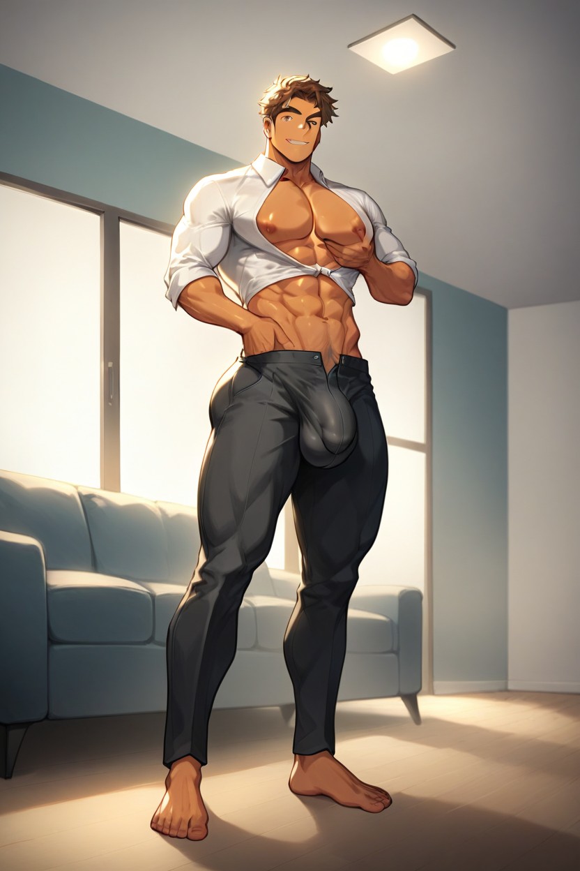Huge Feet, There Is A Cocky Smirk On His Face, The Man's Pectorals Are Big Porno gay IA