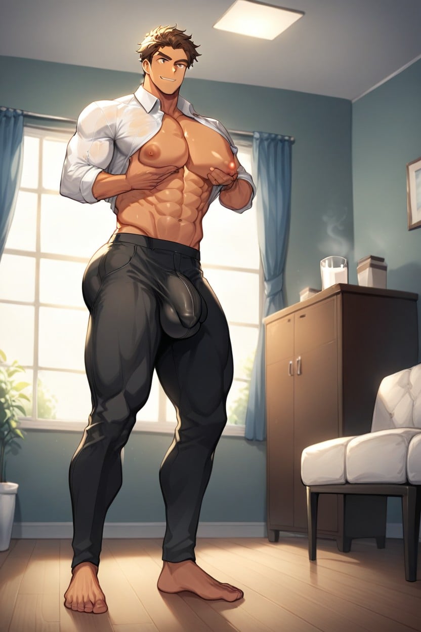 Fit, Huge Cock Bulge, Round Boobs AI Gay Porn