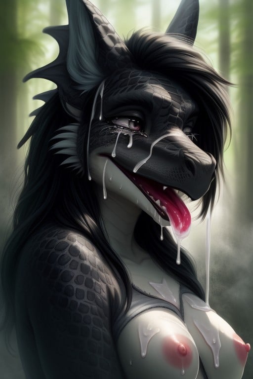 Boob Squish, Sloppy Drooling Cum, Dragon Furry AI Porn