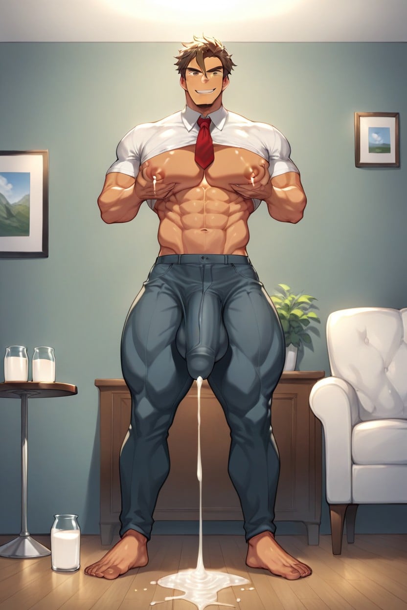 Handsome Gorgeous Sexy Athletic Man, Extremely Large Ass, There Is A Cocky Smirk On His Face AI Gay Porn