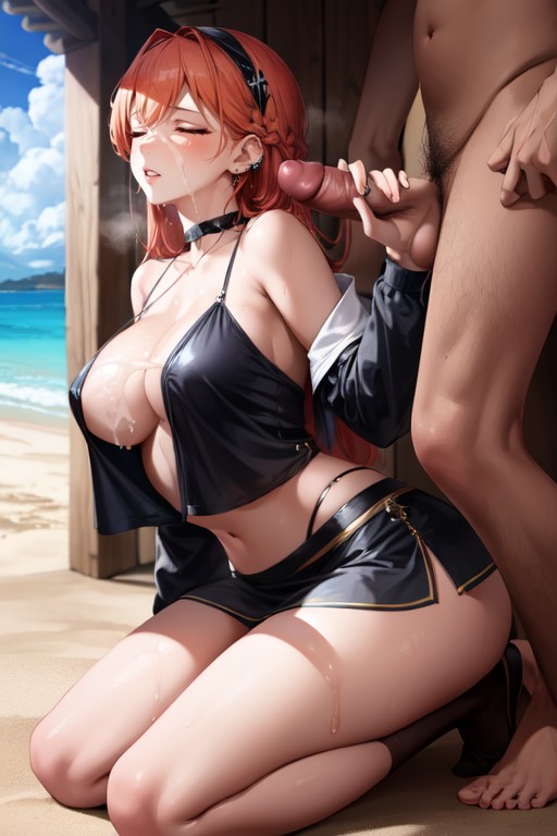 Beach, Large Breast, Open Clothes AI Porn