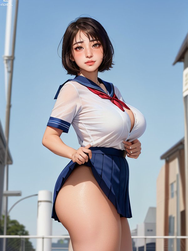 Pale Skin, Ultra Detailed School Uniform, Standing Asian AI Porn