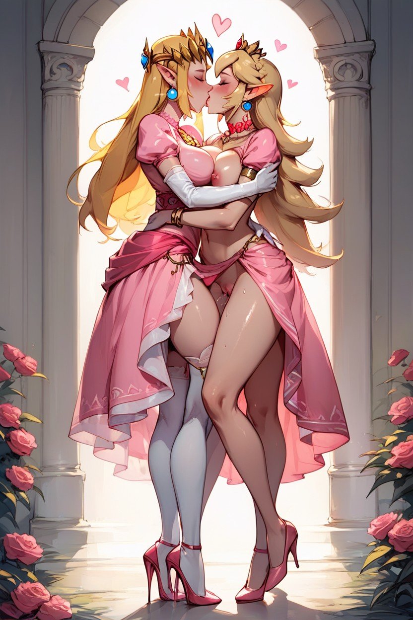 Princess Zelda And Princess Peach Having Lesbian Sex, Kissing, Hearts AI  Porn