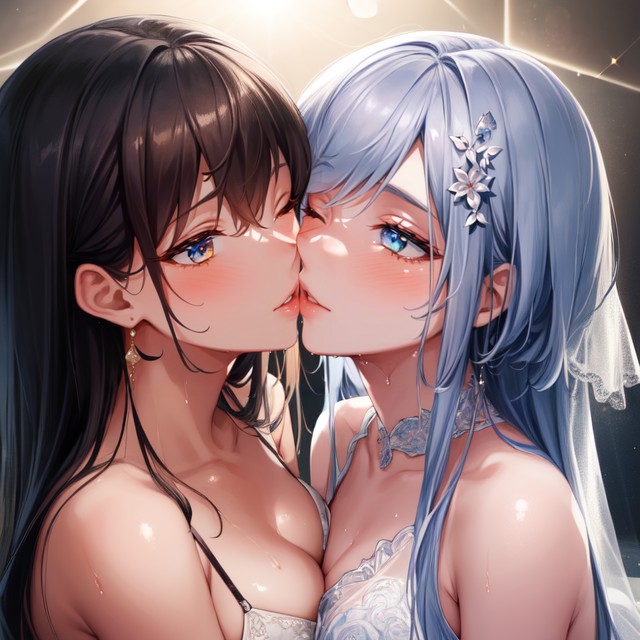 Girls Kissing, 2 People, Full Body AI Porn