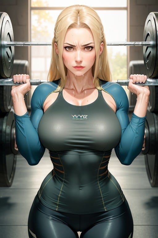 Deadlifting Workout Bar Sweat Dripping Off Her Body, 健身馆, Focused Face As She DeadliftsAI黄漫