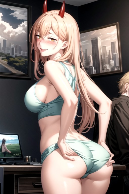 Mischievous (smiling While Blushing), Cotton Shorts, Supporting Ass Hentai AI Porn