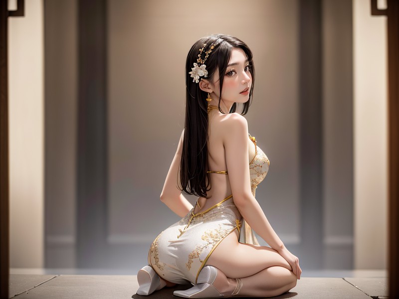 Kneeling, Rear View, Chinese Hanfu AI Porn