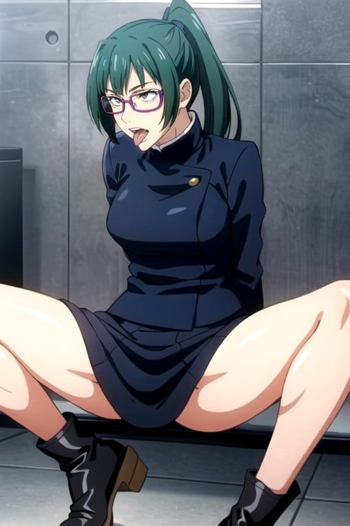 Naked, Maki Zenin (jujutsu Kaisen), Green Hair Asian AI Porn
