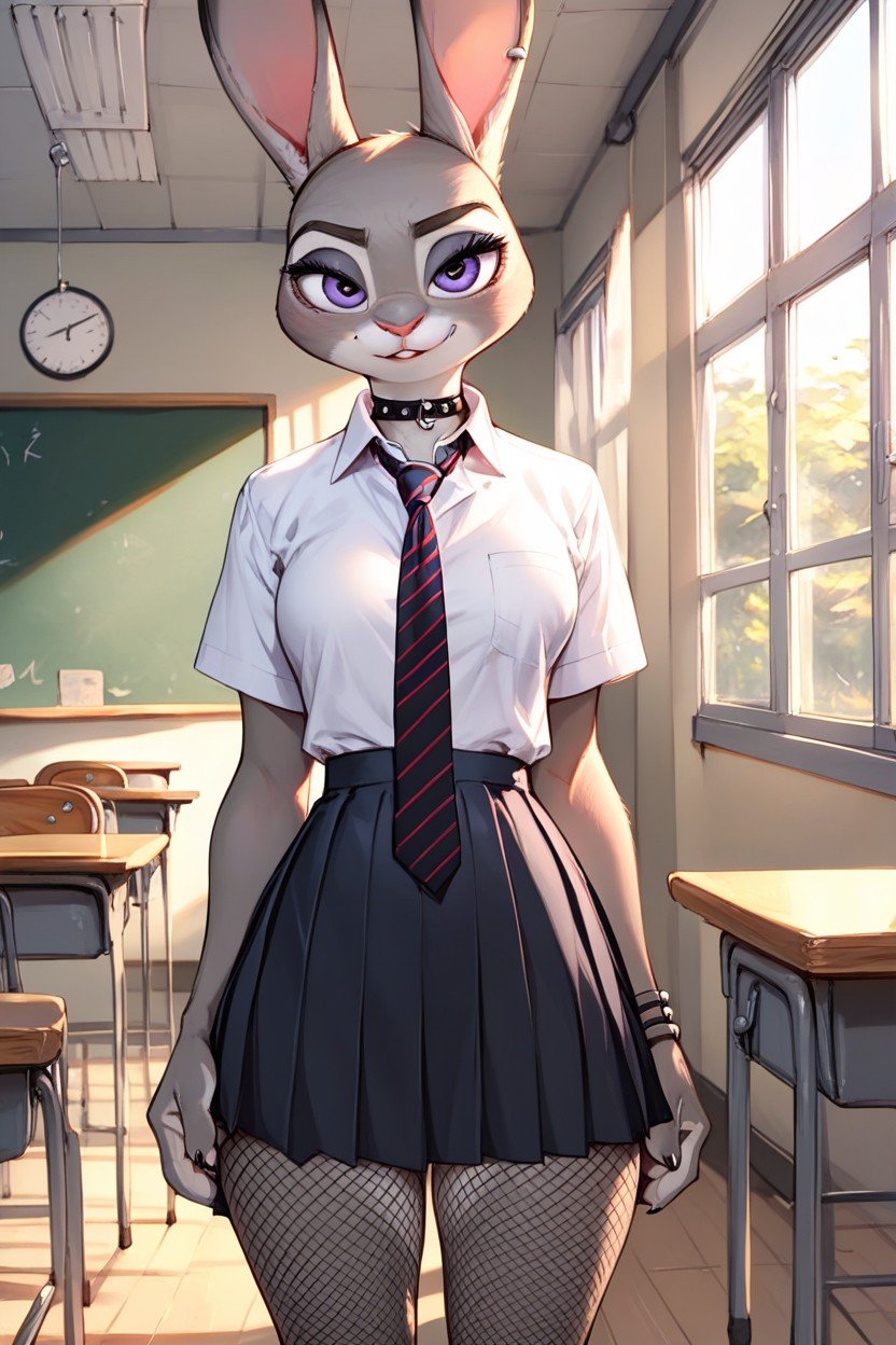Choker, Goth, Judy Hopps From Zootopia Asian AI Porn