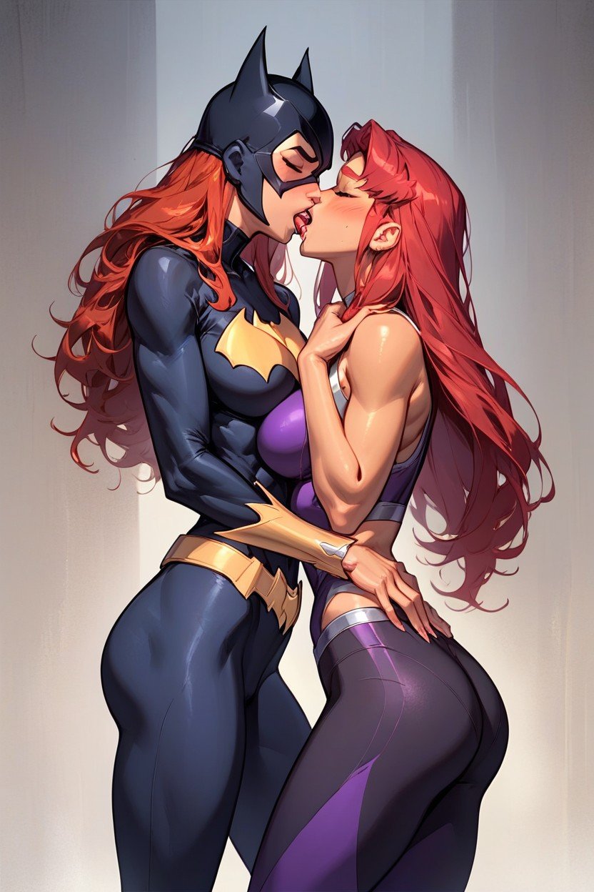 Lesbian Superhero Porn Starfire - Batgirl, Starfire, Lesbian Kissing Furry AI Porn