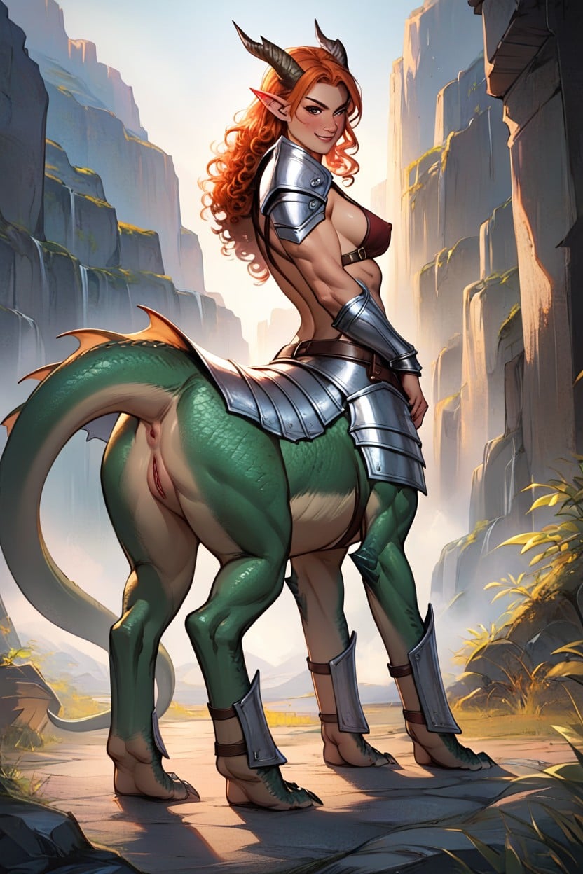 Green Scalesdragontaur Bodymetal Anklets, Nipple Piercing, Muscular Furry AI Porn