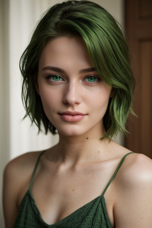 Green Hair, American, Biting Lip AI Porn