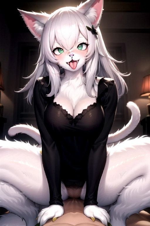 Furry Cat Girl Porn - Green Eyes, Furry, Cat Pose AI Porn