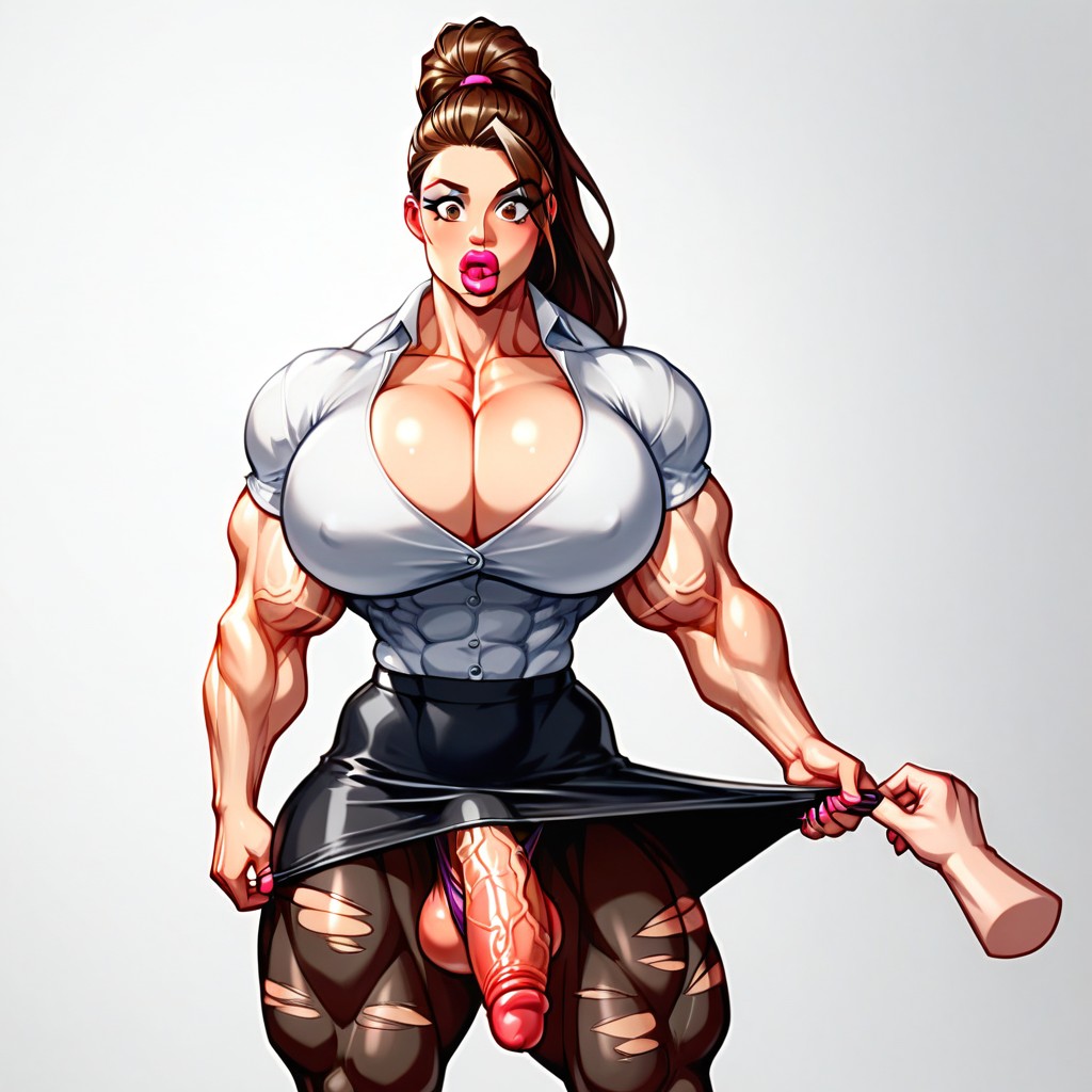 Massive Oversized Bodybuilder Arms, Simple Background, Front View Shemale AI Porn