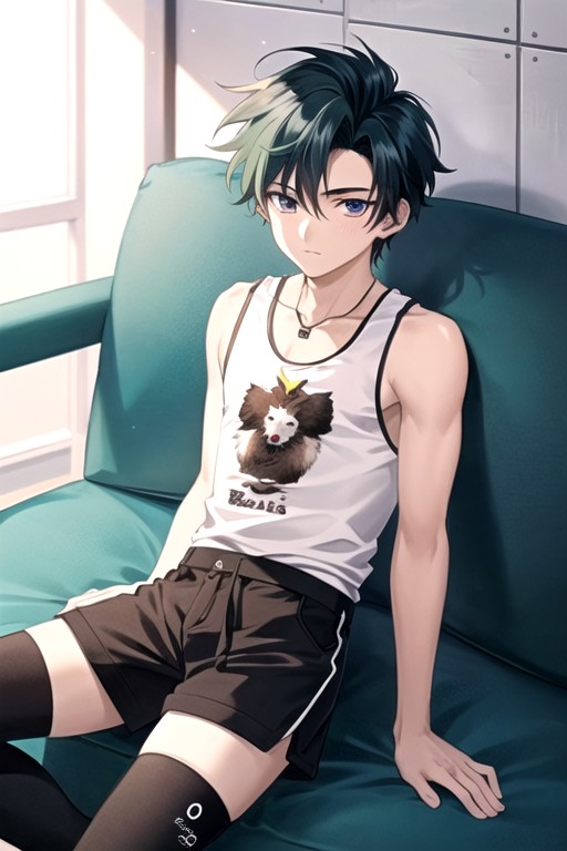 Mischievous (smiling While Blushing), Femboy , Sleeveless T-shirt Furry AI Porn
