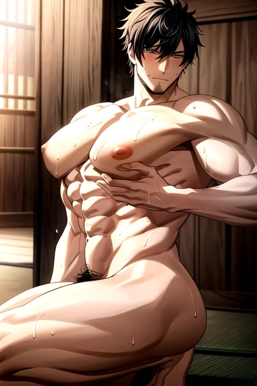 Two Men, Background Onsen, Wide Jaw AI Gay Porn