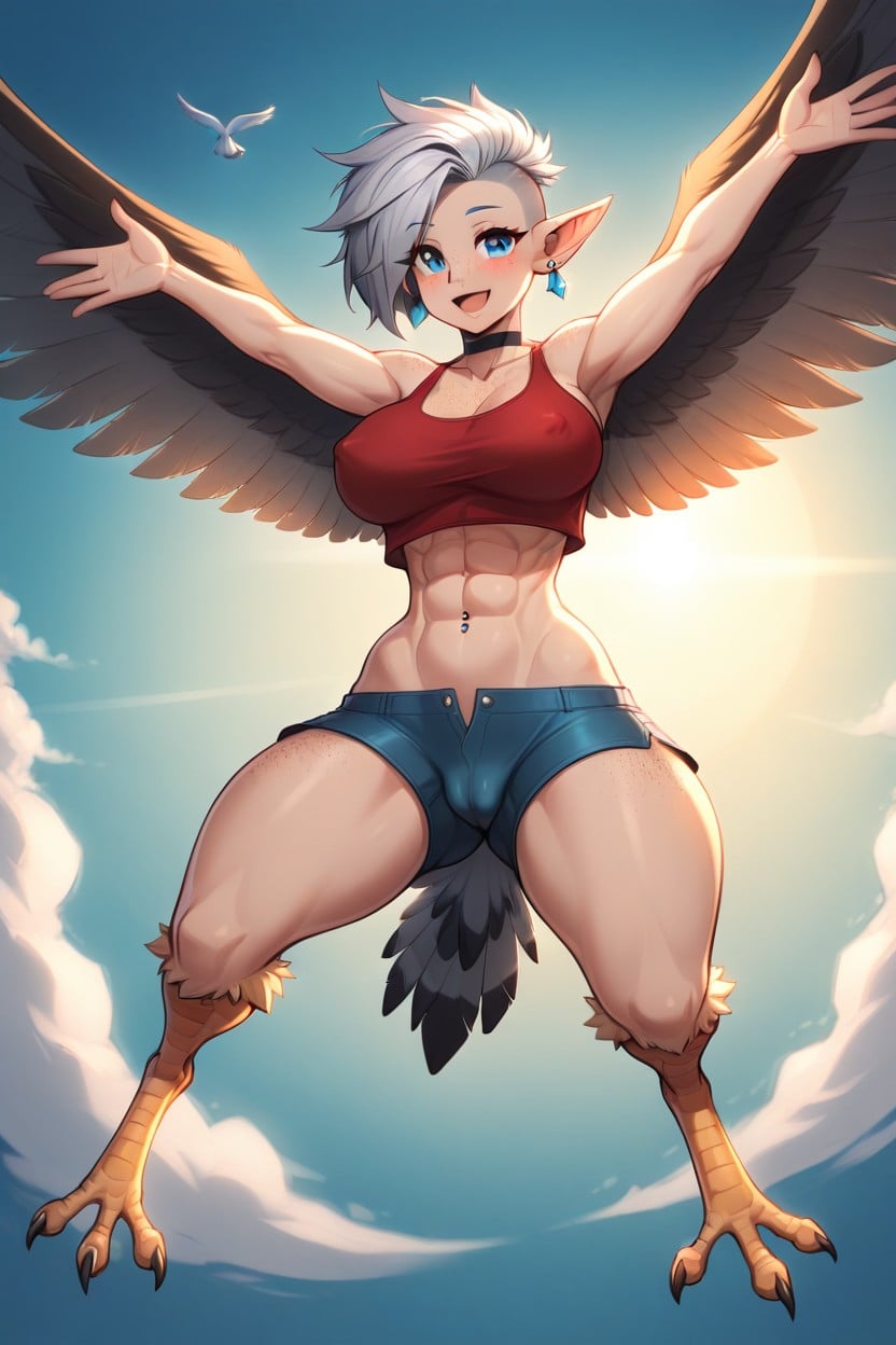 Navel Piercing, Elf Ears, Side View Furry AI Porn