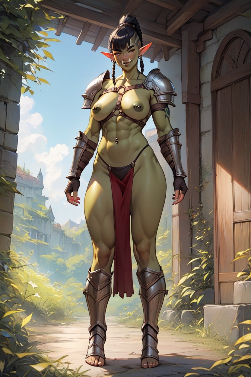 Navel Piercing, One Steel Shoulder Pad With Chest Harness, 20s Furry AI Porn