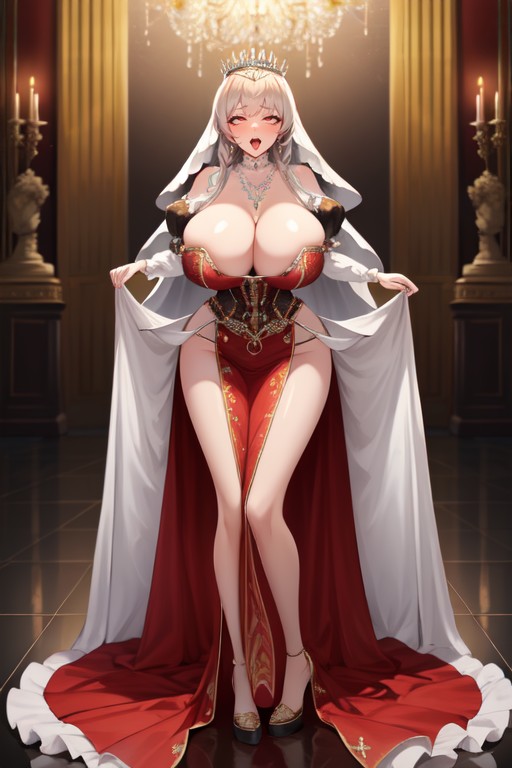 Multiple Petticoats, Ball Gown Silhouette, Red Eyes Hentai AI Porn