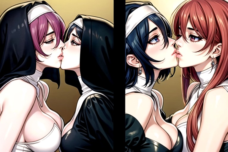 Manga In Color, 2 Pessoas, Meninas Se Beijando Hentai IA pornografia