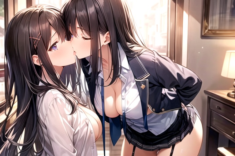 Girls Kissing, Undressing, Cleavage Furry AI Porn