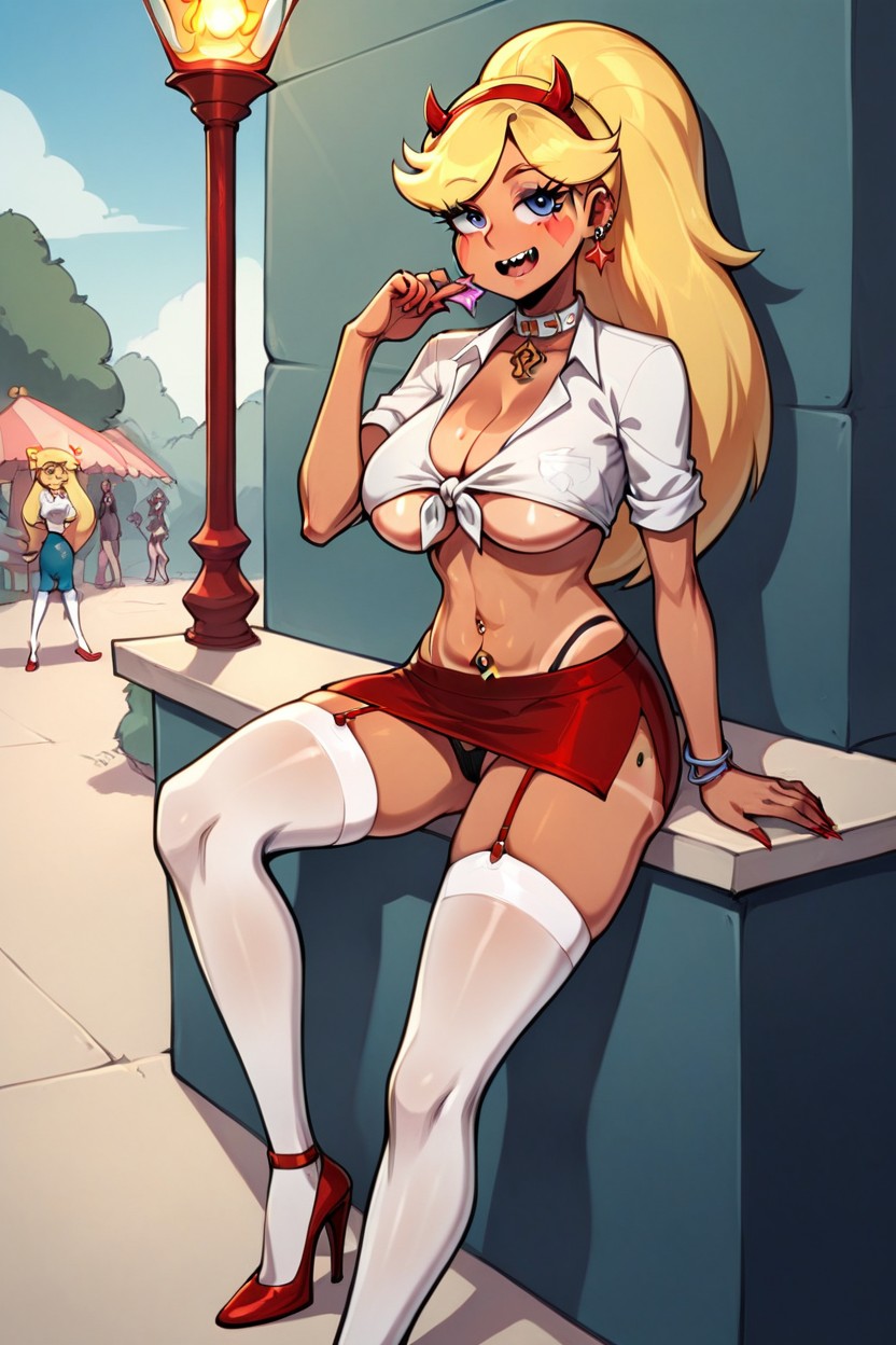 Prostitute, Red Microskirt, Ponytail Hentai AI Porn