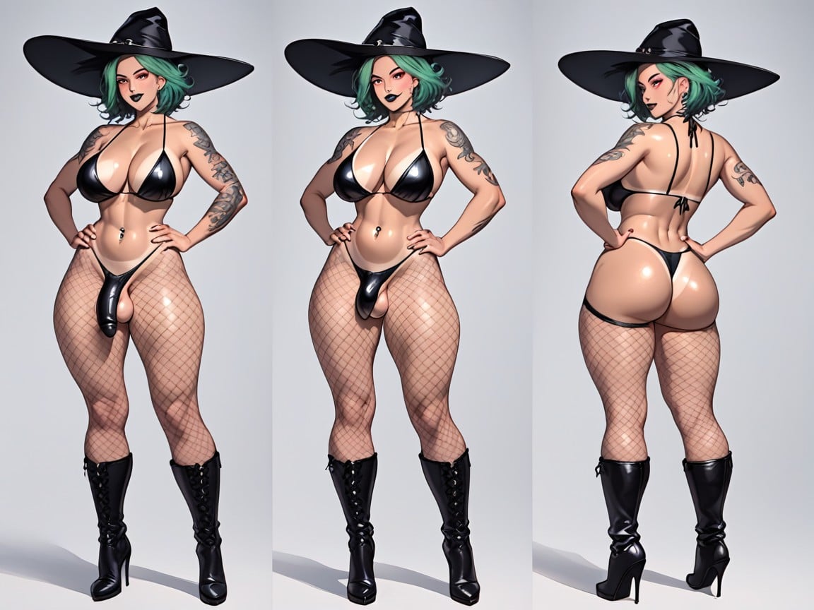 Looking At Viewer, Green Hair, Front View Shemale AI Porn