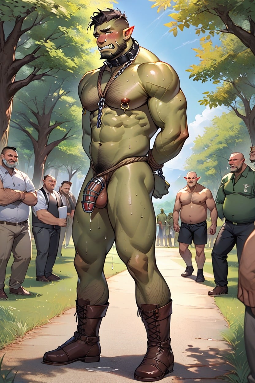 Giant Orc, Arms Behind Back, Shibari AI Gay Porn