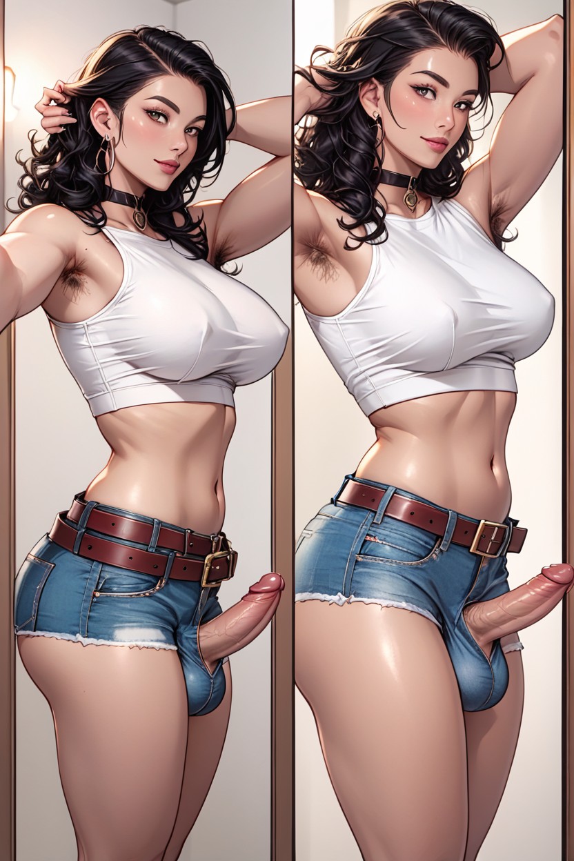 Waist, Detailed Face, Sexy And Beautiful Futanari Shemale AI Porn