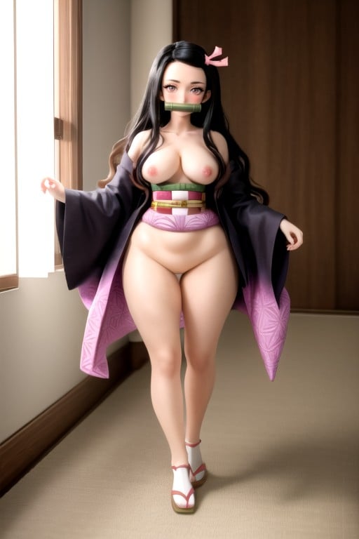 Vista Trasera, Extremadamente Pesado En La Parte Inferior, Nezuko (demon Slayer)Porno AI Hentai
